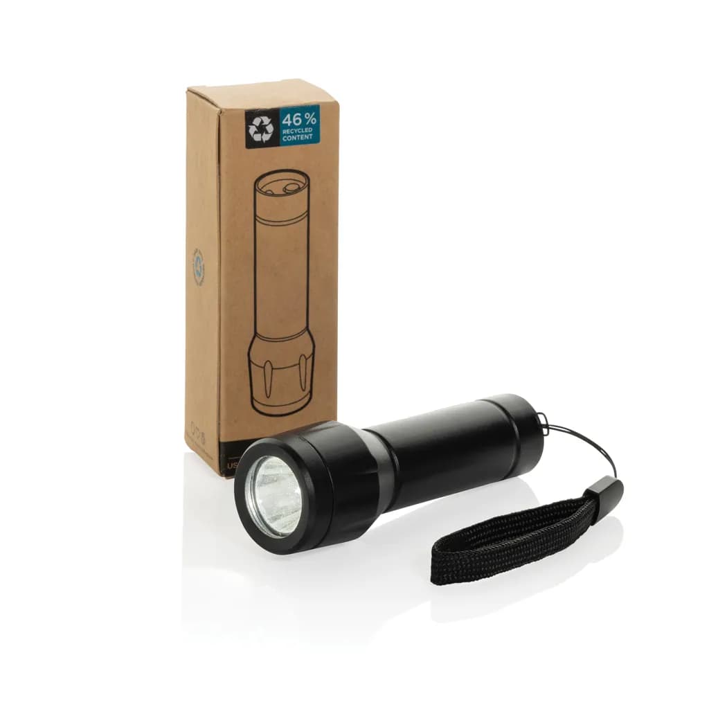Flara USB-aufladbare Taschenlampe aus RCS recyceltem ABS - schwarz