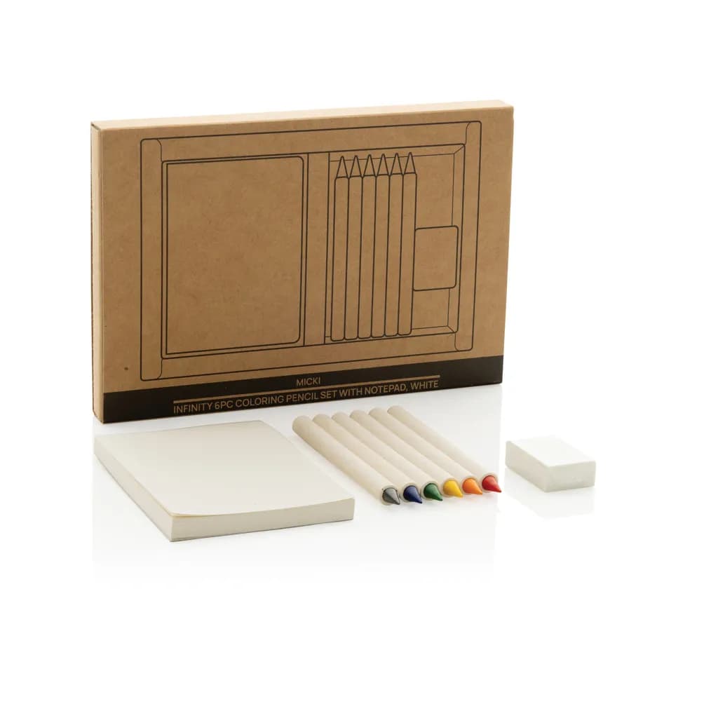 Micki GRS 6-tlg. Infinity-Buntstifteset mit Notizblock - weiß