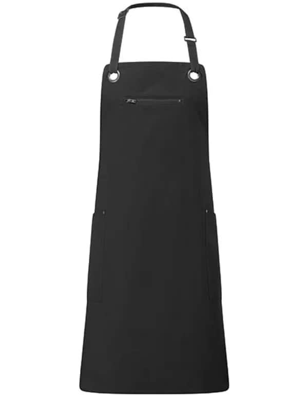 Barley Contrast Stitch Bib Apron - Black (ca. Pantone Black C)/Charcoal (ca. Pantone 7540C)