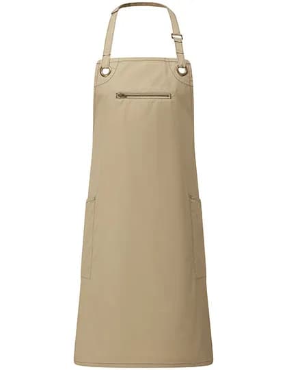 Barley Contrast Stitch Bib Apron - Khaki (ca. Pantone 7536C)/Brown (ca. Pantone 4975C)
