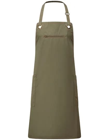 Barley Contrast Stitch Bib Apron - Olive (ca. Pantone 7763C)/Chestnut (ca. Pantone 7581C)