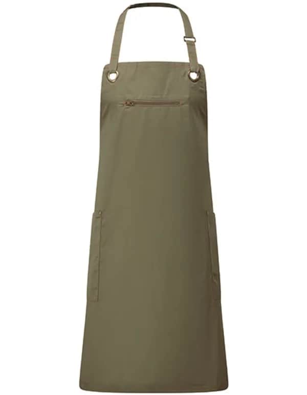 Barley Contrast Stitch Bib Apron - Olive (ca. Pantone 7763C)/Chestnut (ca. Pantone 7581C)