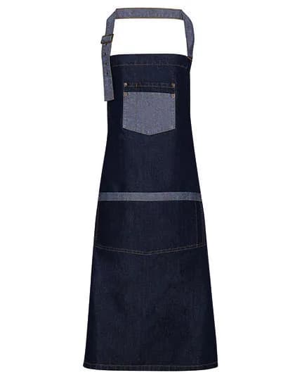 Domain Contrast Denim Bib Apron - Indigo Denim (ca. Pantone 2767C)