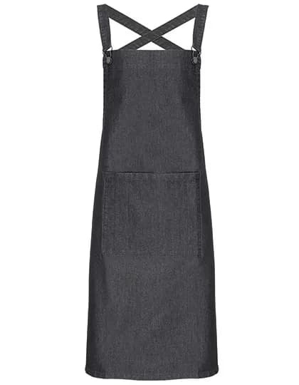 Cross Back Barista Bib Apron - Black Denim (ca. Pantone 433C)