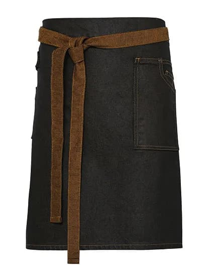 Division Waxed Look Denim Waist Apron - Black (ca. Pantone Black C)/Tan Denim (ca. Pantone 146C)