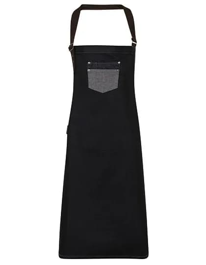 Division Waxed Look Denim Bib Apron With Faux Leather - Black Denim (ca. Pantone 433C)