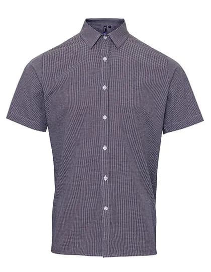 Men´s Microcheck (Gingham) Short Sleeve Cotton Shirt - Black (ca. Pantone Black C)/White