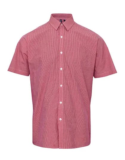 Men´s Microcheck (Gingham) Short Sleeve Cotton Shirt - Red/White