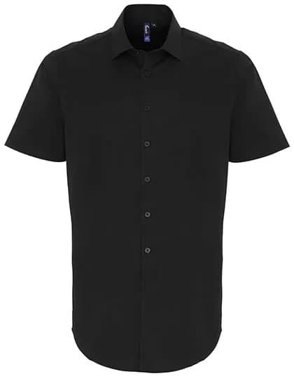 Men´s Stretch Fit Poplin Short Sleeve Cotton Shirt - Black (ca. Pantone Black C)