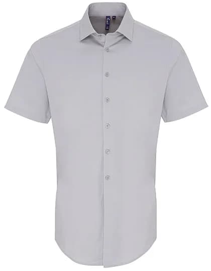 Men´s Stretch Fit Poplin Short Sleeve Cotton Shirt - Silver (ca. Pantone 428C)
