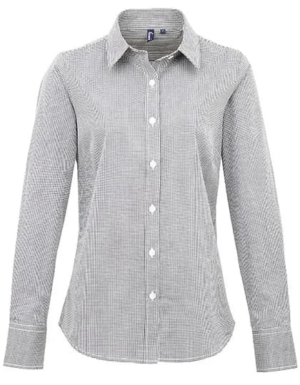 Women´s Microcheck (Gingham) Long Sleeve Cotton Shirt - Black (ca. Pantone Black C)/White