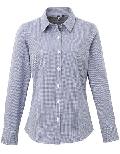 Women´s Microcheck (Gingham) Long Sleeve Cotton Shirt - Navy (ca. Pantone 2766C)/White