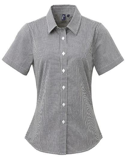 Women´s Microcheck (Gingham) Short Sleeve Cotton Shirt - Black (ca. Pantone Black C)/White