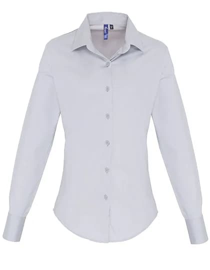 Women´s Stretch Fit Poplin Long Sleeve Cotton Shirt - Silver (ca. Pantone 428C)