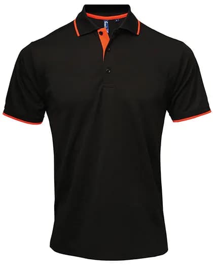 Men´s Contrast Coolchecker® Polo - Black (ca. Pantone Black C)/Orange (ca. Pantone 1655C)