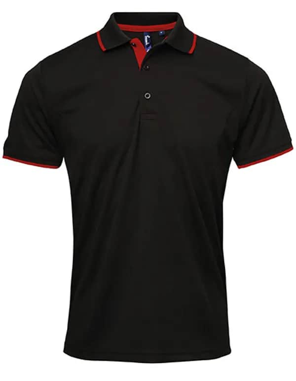 Men´s Contrast Coolchecker® Polo - Black (ca. Pantone Black C)/Red (ca. Pantone 200C)