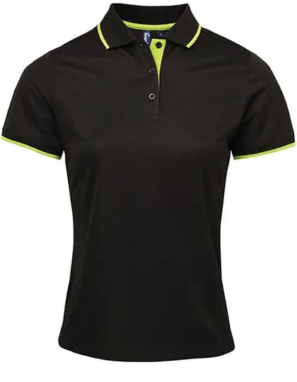 Women´s Contrast Coolchecker® Polo - Black (ca. Pantone Black C)/Lime (ca. Pantone 382C)