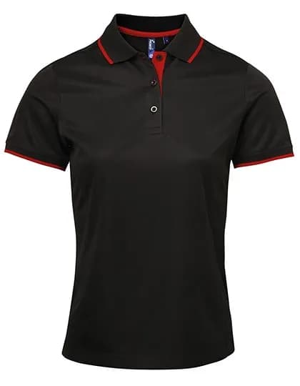 Women´s Contrast Coolchecker® Polo - Black (ca. Pantone Black C)/Red (ca. Pantone 200C)