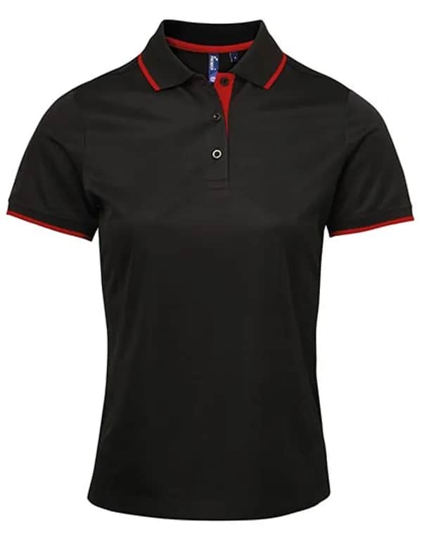 Women´s Contrast Coolchecker® Polo - Black (ca. Pantone Black C)/Red (ca. Pantone 200C)