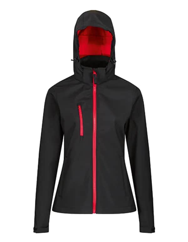Women´s Venturer 3-Layer Printable Hooded Softshell Jacket - Black/Classic Red