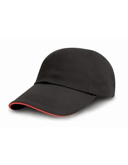 Brushed Cotton Decorators Cap With Sandwich Peak - Black/Red
