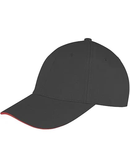 Memphis Brushed Cotton Low Profile Sandwich Peak Cap - Black/Red