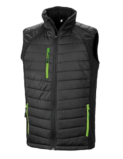 Recycled Compass Padded Softshell Gilet - Black/Lime