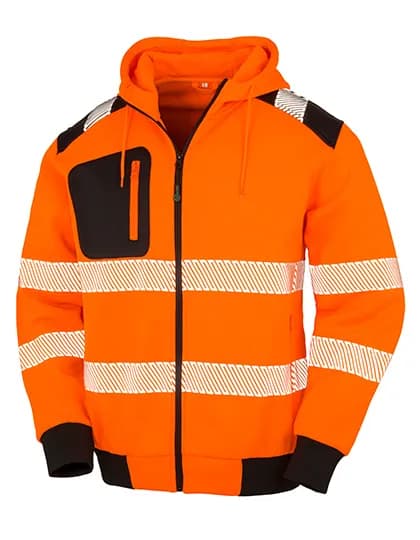 Recycled Zipped Safety Hoody - Fluorescent Orange/Black