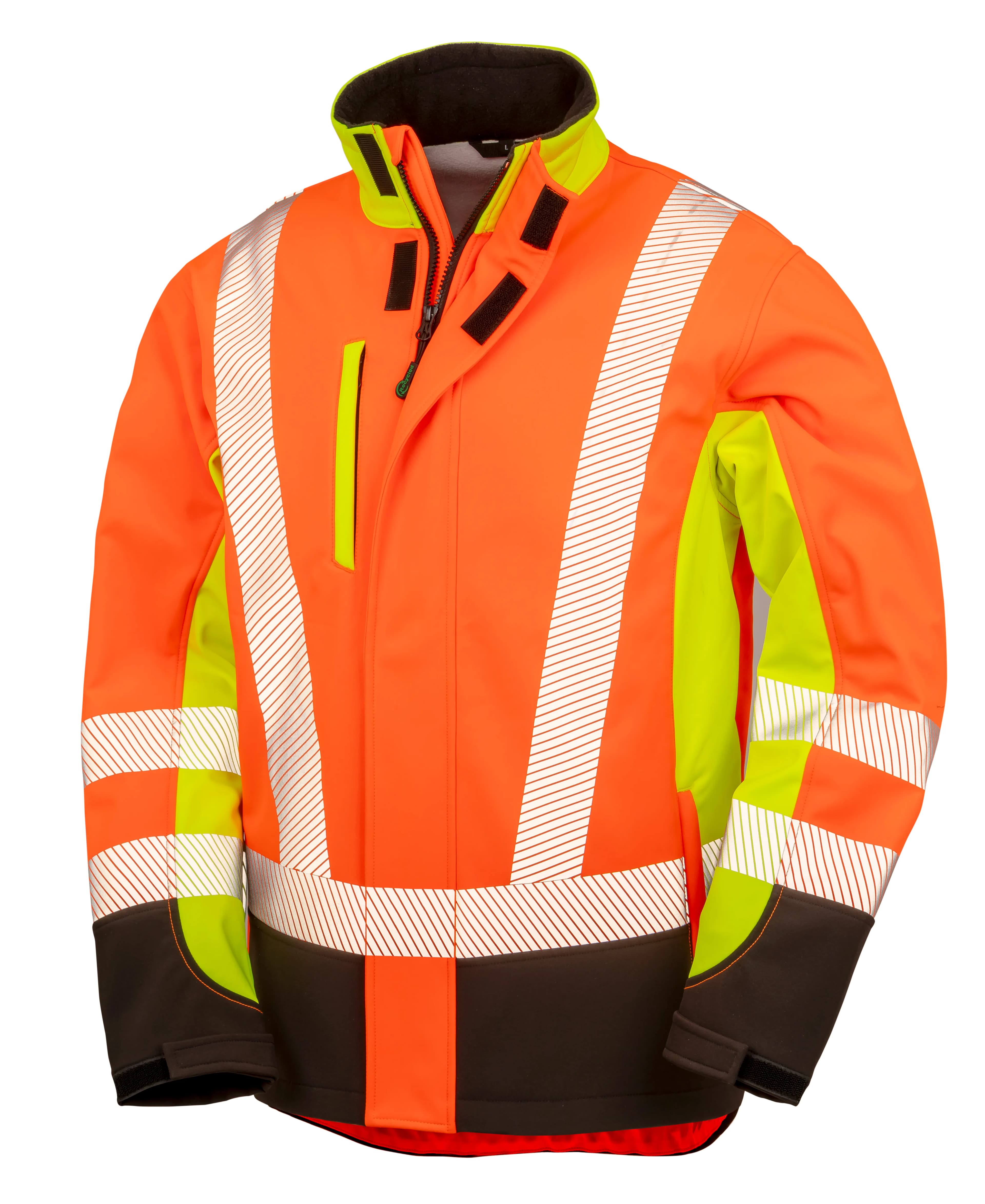 Recycled 3-Layer Printable 3-Tone Safety Softshell Jacket - Fluorescent Yellow/Fluorescent Orange/Black