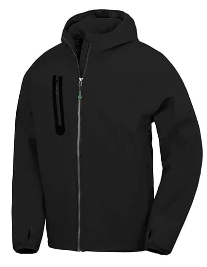 3-Layer Recycled Printable Hooded Casual Softshell Jacket - Black/Black
