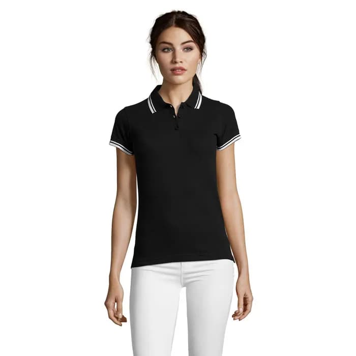 PASADENA Damen Polo 200g - PASADENA WOMEN - Schwarz / Weiß