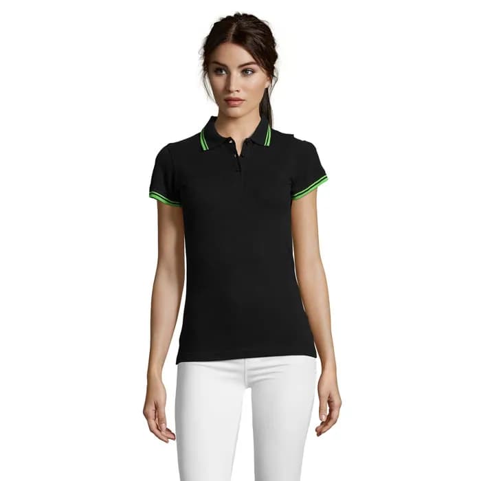 PASADENA Damen Polo 200g - PASADENA WOMEN - Black/Lime