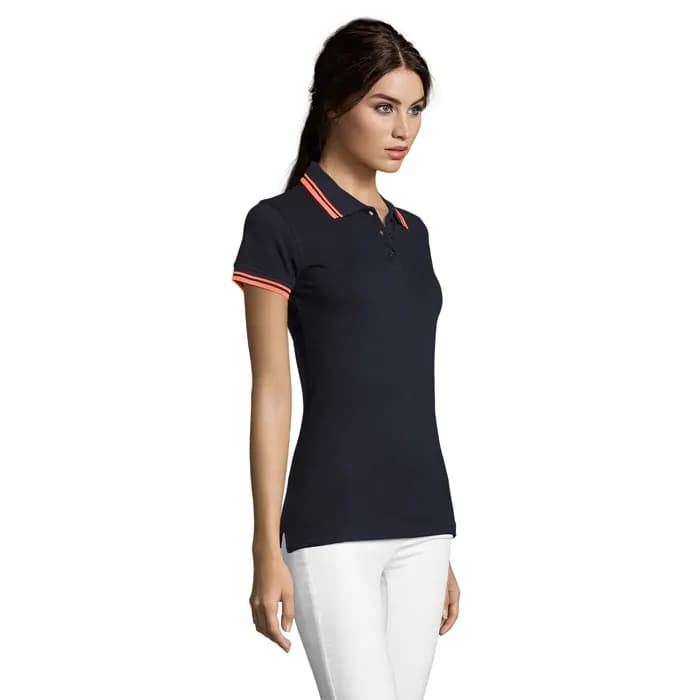 PASADENA Damen Polo 200g - PASADENA WOMEN - Marineblau/Neonorange