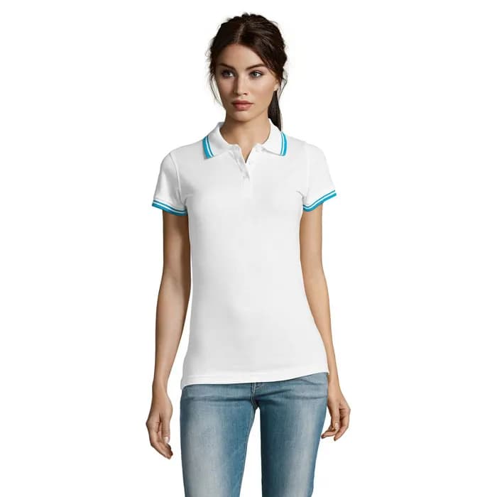 PASADENA Damen Polo 200g - PASADENA WOMEN - White/Aqua