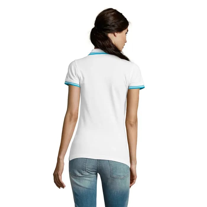 PASADENA Damen Polo 200g - PASADENA WOMEN - White/Aqua