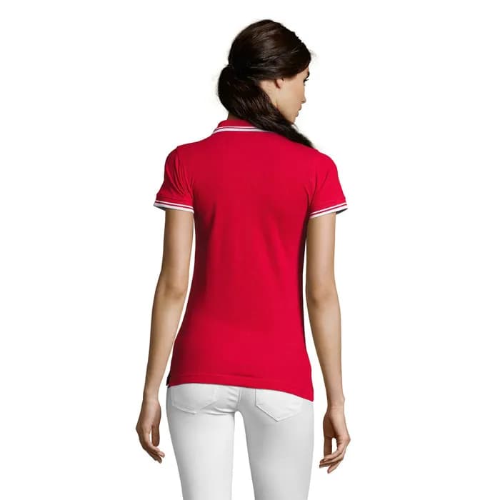 PASADENA Damen Polo 200g - PASADENA WOMEN - Rot / Weiß