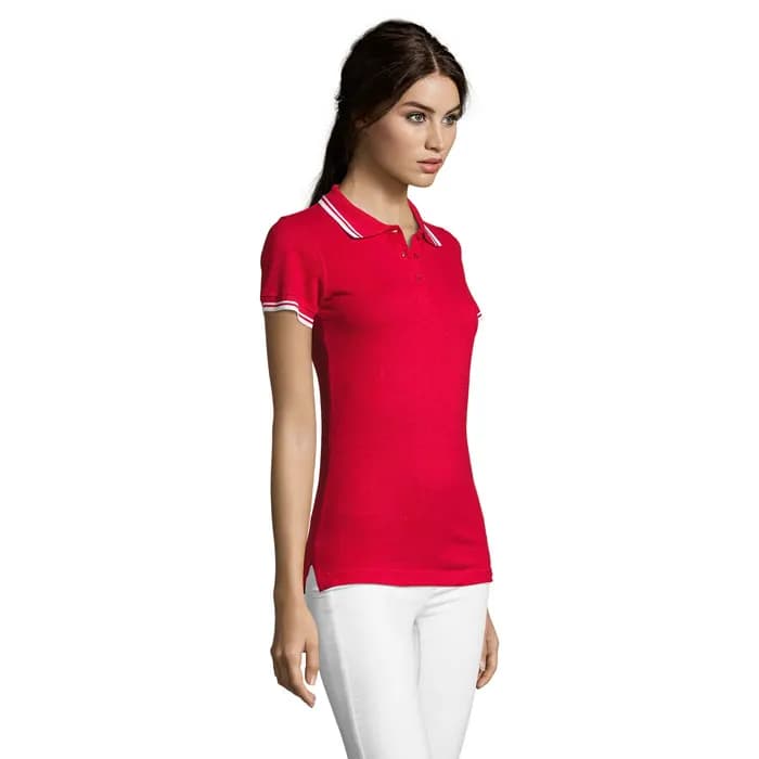 PASADENA Damen Polo 200g - PASADENA WOMEN - Rot / Weiß