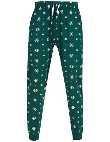 Unisex Cuffed Lounge Pants - Bottle/White Snowflakes