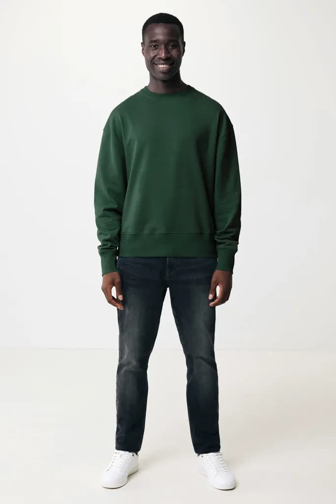 IQONIQ Kruger Relax-Rundhals-Sweater aus recycelt. Baumwolle - forest green