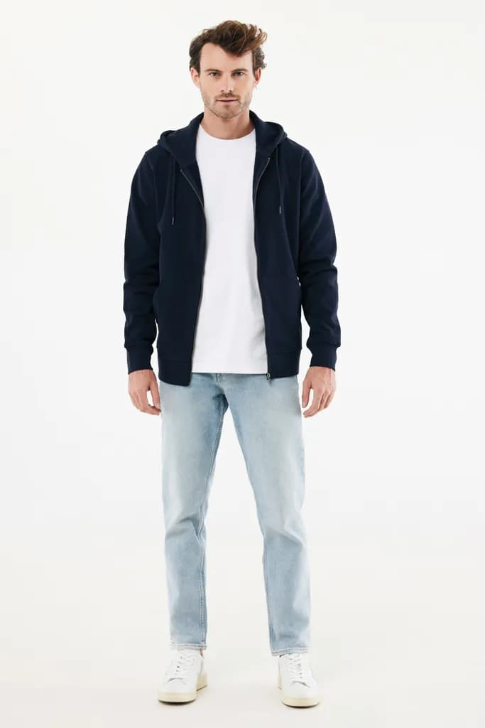 IQONIQ Abisko Zip-Kapuzenpullover aus recycelter Baumwolle - navy blau