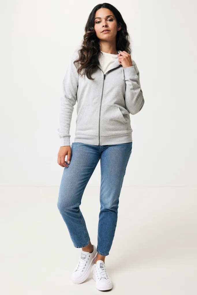 IQONIQ Abisko Zip-Kapuzenpullover aus recycelter Baumwolle - heather grey