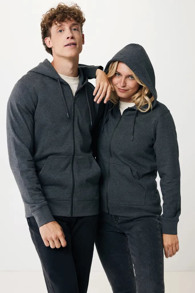 IQONIQ Abisko Zip-Kapuzenpullover aus recycelter Baumwolle - heather anthracite