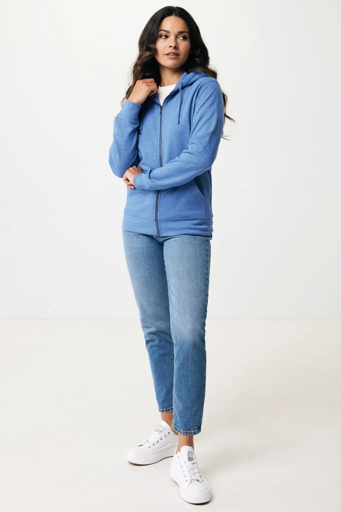 IQONIQ Abisko Zip-Kapuzenpullover aus recycelter Baumwolle - heather blue