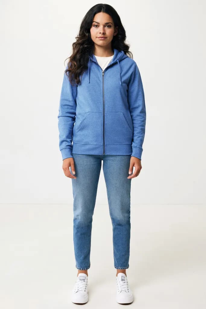 IQONIQ Abisko Zip-Kapuzenpullover aus recycelter Baumwolle - heather blue