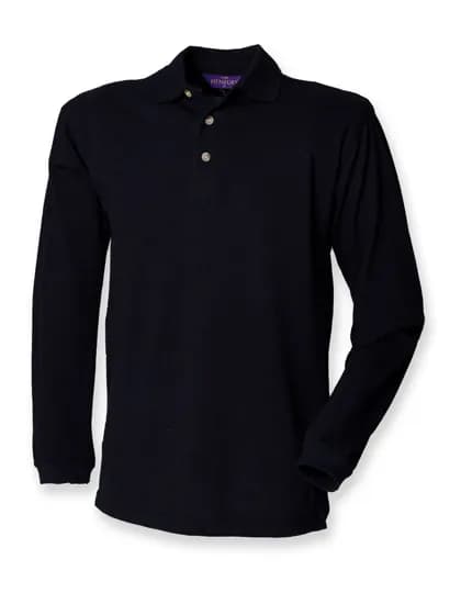 Long Sleeved Cotton Piqué Polo Shirt - Navy