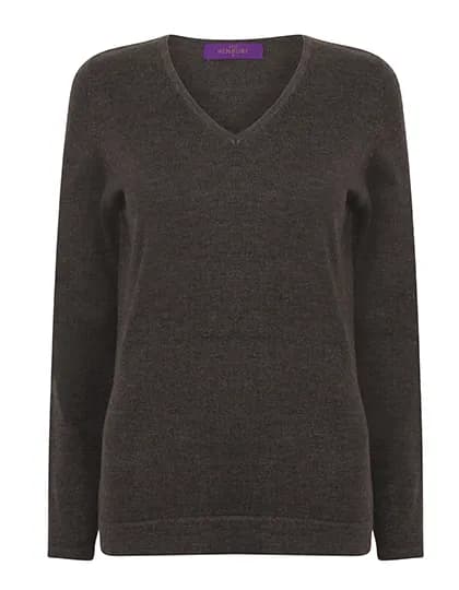 Ladies´ Lightweight V-Neck Jumper - Grey Marl