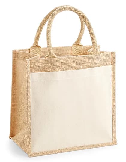 Cotton Pocket Jute Midi Bag - Natural