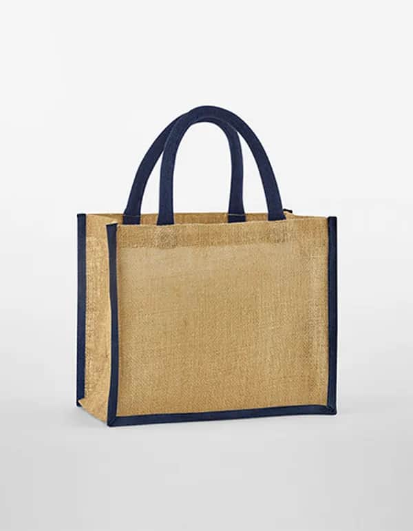 Natural Starched Jute Midi Bag - Natural/Navy