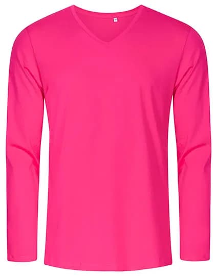 Men´s V-Neck T-Shirt Long Sleeve - Bright Rose