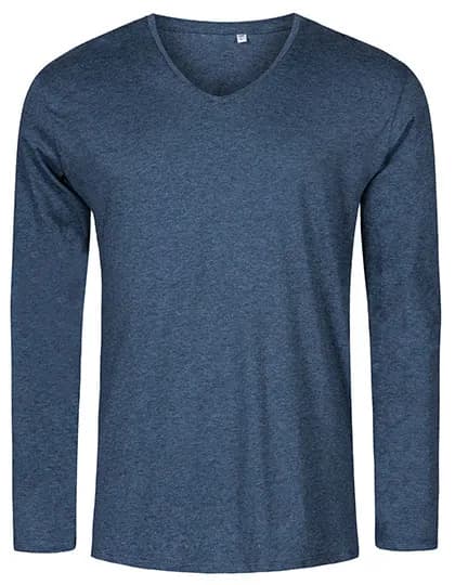 Men´s V-Neck T-Shirt Long Sleeve - Heather Navy